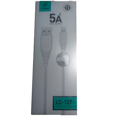 Data кабель USB-Apple Lightning  (iPhone5) 5A 2.0m Силиконовая оплетка чёрный LC-107 Китай